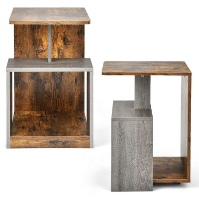 Costway 2PCS 3 Tier Sofa Side End Table Storage Shelf Compact for Living Room Bedroom