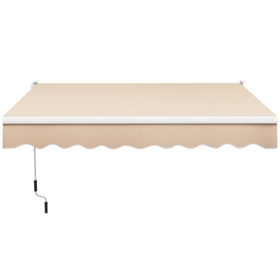 Tangkula Retractable Awning W/ Aluminum Frame Sun/Water Protection W/ PA Coating Manual Control Hand Crank Angle Adjustable Design Beige/Coffee