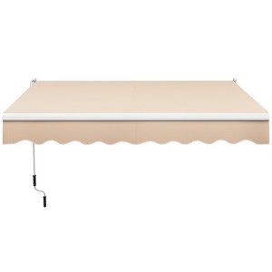 Tangkula 8'×6.6' Retractable Awning W/ Aluminum Frame Sun/Water Protection W/ PA Coating Manual Control Hand Crank Angle Adjustable Design Brown/Beige - 1 of 4