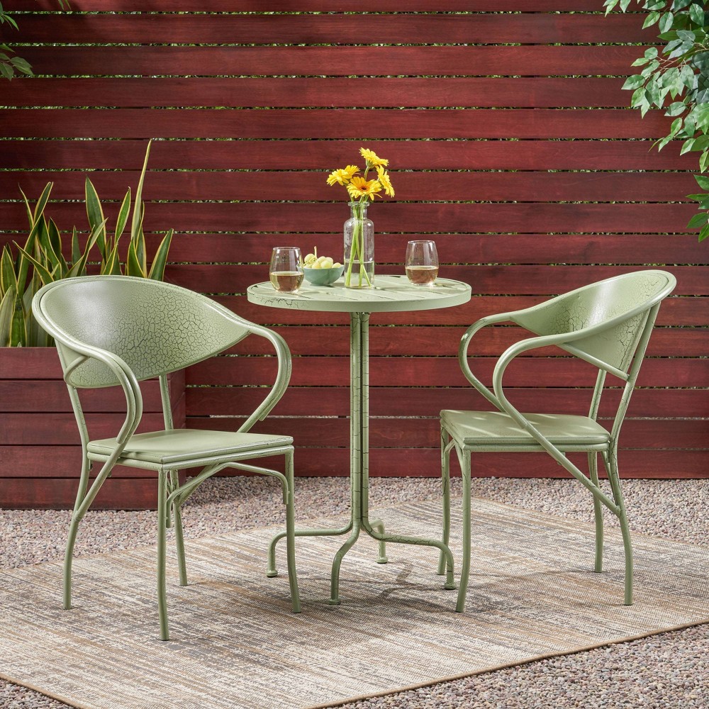 Palm Desert 3pc Iron Modern Bistro Set Crackle Green - Christopher Knight Home
