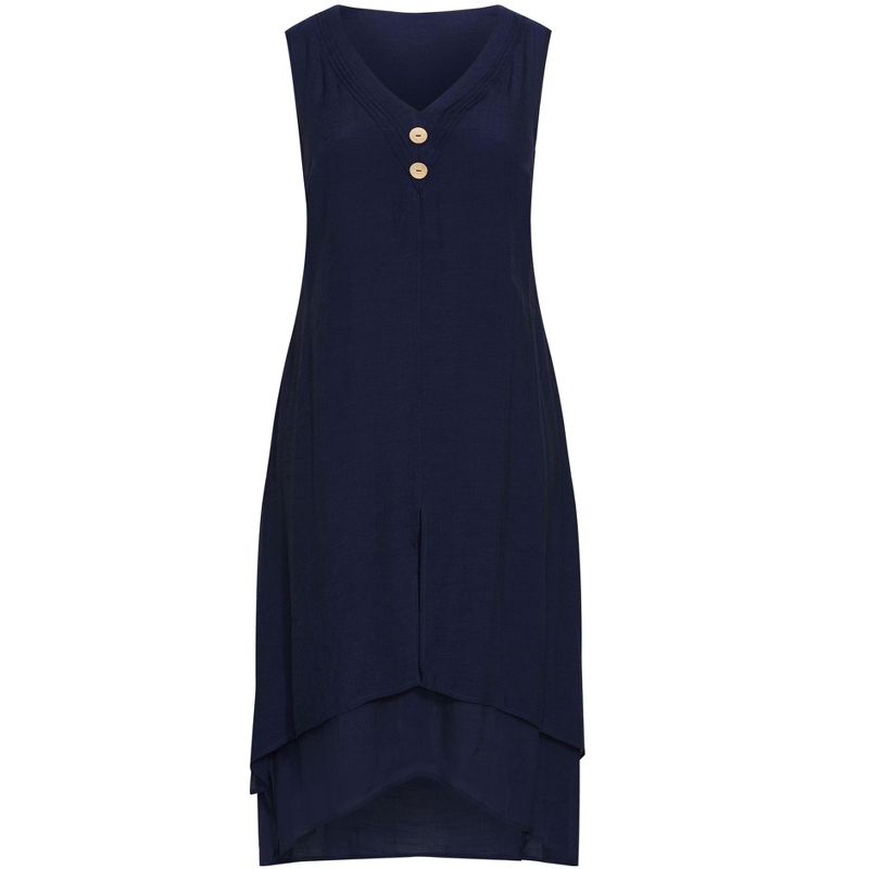 Women's Plus Size Pleat Button Dress - navy | AVENUE, 3 of 4