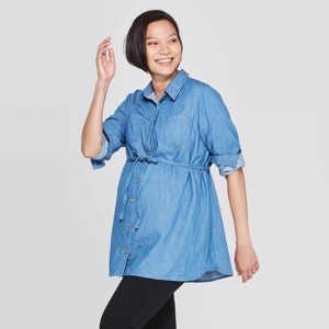 Maternity Long Sleeve Denim Button-Down Shirt - Isabel Maternity by Ingrid & Isabel Blue XS, Women