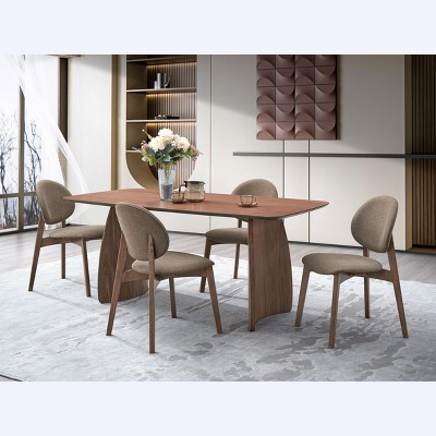GDFStudio Neihart Fabric and Rubberwood 5 Piece Dining Set with Curved Base Design