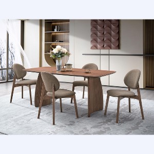 GDFStudio Neihart Fabric and Rubberwood 5 Piece Dining Set with Curved Base Design - 1 of 4