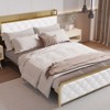 King Bed Frame with LED Light and Charging Station,Upholstered  Platform with Storage Headboard and Footboard,Metal Slat Support,Easy to Assemble - 2 of 4