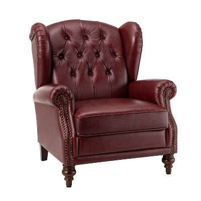 Amanda 33" Wide Genuine Leather Wingback Armchair with Solid Tapered Wood Legs and Nailhead Trim| ARTFUL LIVING DESIGN