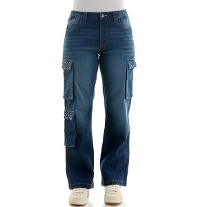 Derek Heart Womens Mid Rise, Relaxed Jeans with Rhinestones - 1 of 4