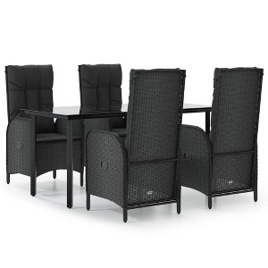 vidaXL 5-Piece Black Poly Rattan Patio Dining Set - Weather-Resistant Outdoor Garden Furniture with Tempered Glass Table and Reclining Chairs - 1 of 4