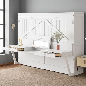 Mshliw Queen Size Wall Murphy Bed with Foldable Cabinet, Vanity Desk, Center Mirror and Side Drawers, Space-Saving Storage Bed - 1 of 4