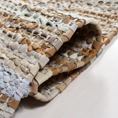 Ivory Cotton and Cowhide Handmade Flat Woven Rug - 3x5 Feet