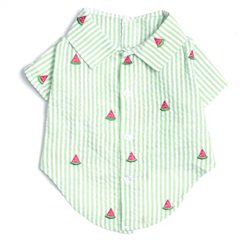 The Worthy Dog Embroidered Watermelon Stripe Seersucker Button Up Look Pet Shirt - image 1 of 3