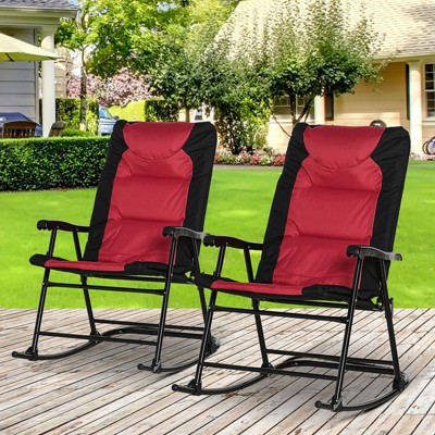 Outsunny Red and Black Steel Padded Rocking Chairs Set