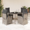 vidaXL 5 Piece Patio Dining Set - Outdoor Poly Rattan Garden Furniture with Cushions, Adjustable Reclining Chairs, Square Glass Table, Gray - 2 of 4
