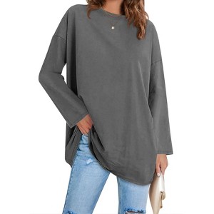 Imily Bela Women's Oversized Long Sleeve Crewneck Tunic Tops Soft Casual Loose Blouse - 1 of 4