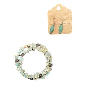 Amazonite Wrap Bracelet & Sea Glass Earrings, Beachy Jewelry Set - 1 of 4