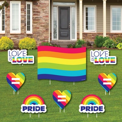 Big Dot of Happiness Love is Love - Gay Pride - Yard Sign and Outdoor Lawn Decorations - LGBTQ Rainbow Party Yard Signs - Set of 8