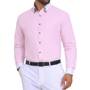 INSPIRE CHIC Men's Contrasting Colors Collar Long Sleeve Button Down Formal Business Dress Shirts - 1 of 4