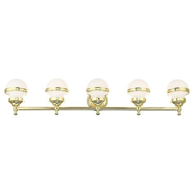 Polished Brass 5-Light Vanity with Satin Opal Glass