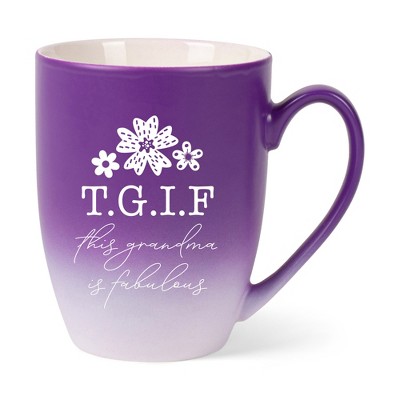 Elanze Designs TGIF This Grandma Is Fabulous Two Toned Ombre Matte Purple and White 12 ounce Ceramic Stoneware Coffee Cup Mug
