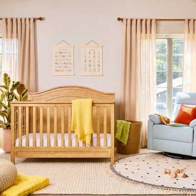 Honey Pine 4-in-1 Convertible Crib with Arched Headboard