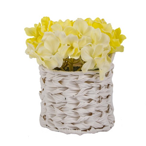 10" Artificial Light Yellow Hydrangea Arrangement in Basket - National Tree Company - image 1 of 3