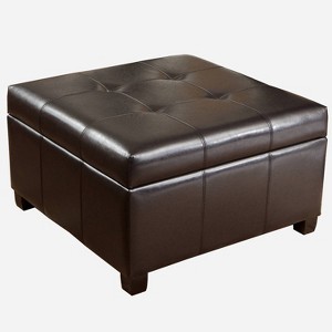 Richmond Bonded Leather Storage Ottoman Espresso: Coffee Table & Seating - Christopher Knight Home - 1 of 4