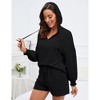 2 Piece Lounge Sets for Women V Neck Lantern Long Sleeve Hooded Top and Drawstring Shorts Sweatsuit Outfits - 3 of 4