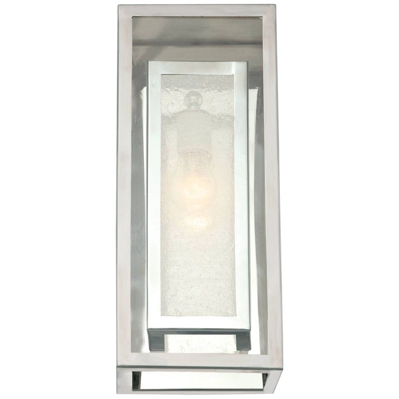 Possini Euro Design Double Box Modern Industrial Wall Light Sconce Chrome Hardwired 6 3/4" Fixture Clear Frosted Seedy Glass for Bedroom Home, 5 of 8