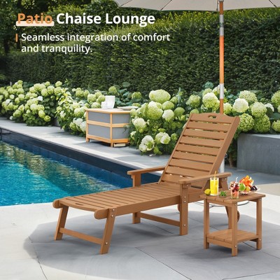 Chaise Lounge Chair with Table, 2-Piece, Outdoor Pool Lounge Chairs with Adjustable Backrest, Resin Patio Lounge Chairs with Wheels for Outside