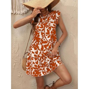 Women's Summer Beach Boho Ruffle Trim Dresses Sleeveless Swing Flowy  Vocation Tiered Sun Dress,Orange print,L : Target
