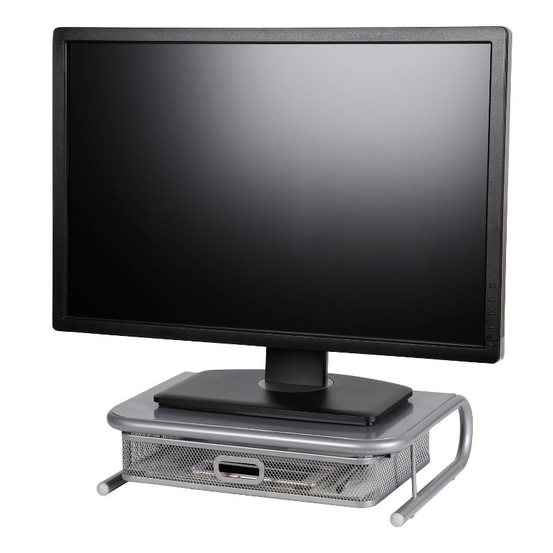 Mesh Monitor Stand with Drawer Silver - Brightroom&#8482;, 1 of 5