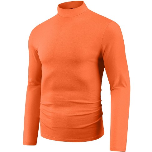 Lars Amadeus Men s Mock Neck Long Sleeves Basic Pullover Turtleneck T Shirt Orange Small