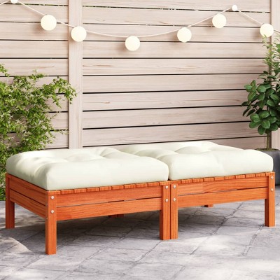vidaXL Patio Footstool with Cushion Wax Brown Solid Wood Pine