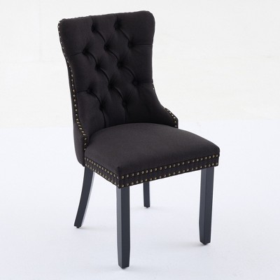 NicBex Dining Chair with Tufted Button Backrest Modern Upholstered Linen Fabric Cushion Seats Side Chair with Nailhead Trim,2pc