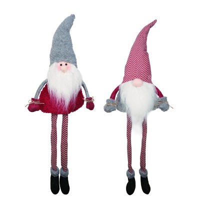 Transpac Fabric 15 in. Gray Christmas Plush Gnome Santa Shelf Sitter Set of 2