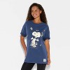 Women's Peanuts Fleece Graphic Hooded Sweatshirt - Navy Blue - 2 of 3