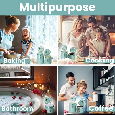 Home Intuition 4-Piece Ceramic Kitchen Canisters Set, Airtight Jars with Wooden Spoons Reusable Chalk Labels and Marker for Sugar, Coffee, Flour, Tea (Turquoise) — фото 3