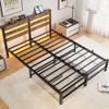 Queen Size Metal Bed Frame with Wooden Headboard, RGB Lights,Charger, Storage Shelf, Noise-Free, No Box Spring Needed,Rustic Brown - 3 of 4