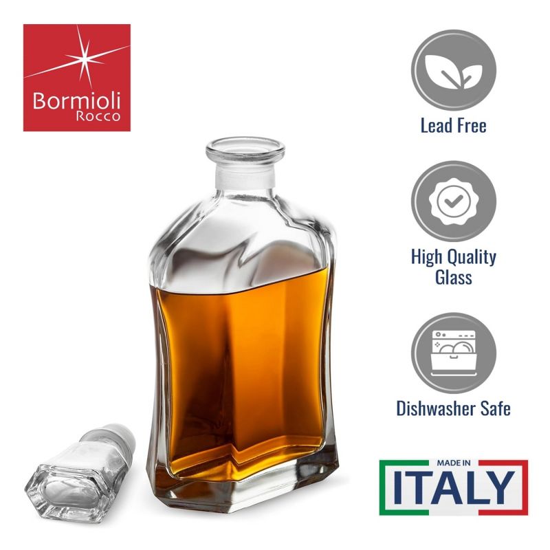 Bormioli Rocco Capitol Glass Decanter, Airtight Geometric Stopper, 23.75 oz Whiskey Decanter for Wine, Bourbon, Brandy, Liquor, Juice, Made in Italy, 4 of 9