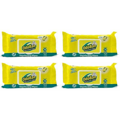 OdoBan Disinfectant and Odor Eliminating Wipes, Air Freshener, Package of 75 Wipes, Lemon Scent