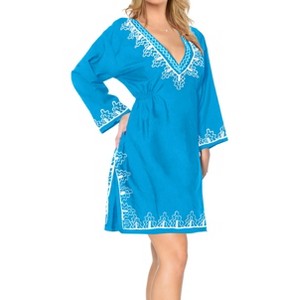 LA LEELA Women's Summer Loose Holiday Mini Beachwear Dress Flowy Short Fashion Bathing Suit Cover Ups - 1 of 4