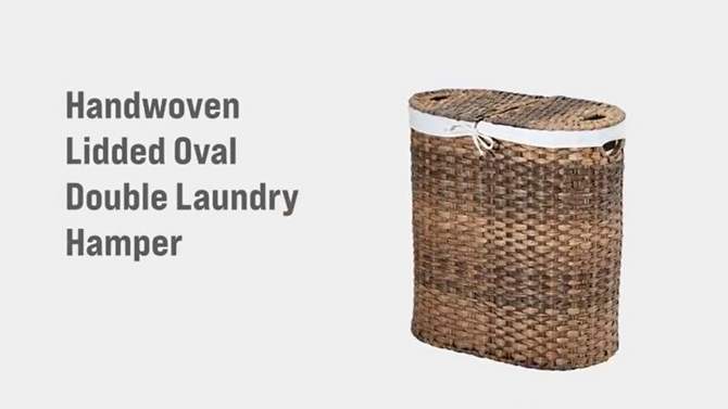 Seville Classics Hand-Woven Oval Double Laundry Hamper with Liner Natural Brown, 2 of 12, play video