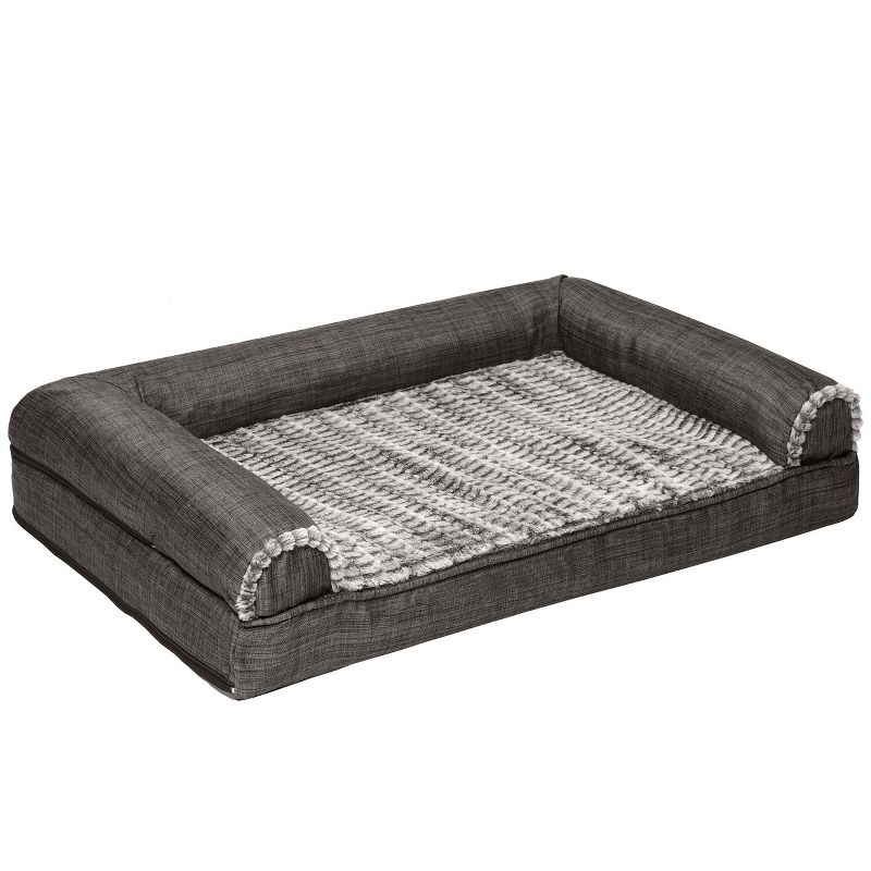 FurHaven Luxe Fur & Performance Linen Memory Foam Sofa Dog Bed, 5 of 7