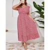 Women's Plus Size Summer Dress with Pocket Ruffle Cap Sleeveless V Neck Side Split Long Beach Maxi Dress - 3 of 4