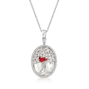 Ross-Simons Mother-Of-Pearl Tree Of Life Cardinal Pendant Necklace With 0.50 ct. t.w. White Topaz and Multicolored Enamel in Sterling Silver - 1 of 3
