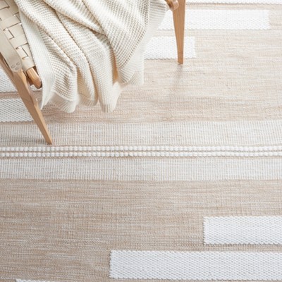 Ivory and Tan Striped 6' x 9' Flatweave Wool Rug