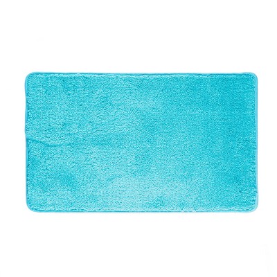 Turquoise Plush Polyester 3-Piece Bath Rug Set