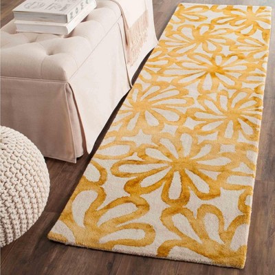 Luxurious Hand-Tufted Wool Runner in Beige & Gold - 27in x 10in