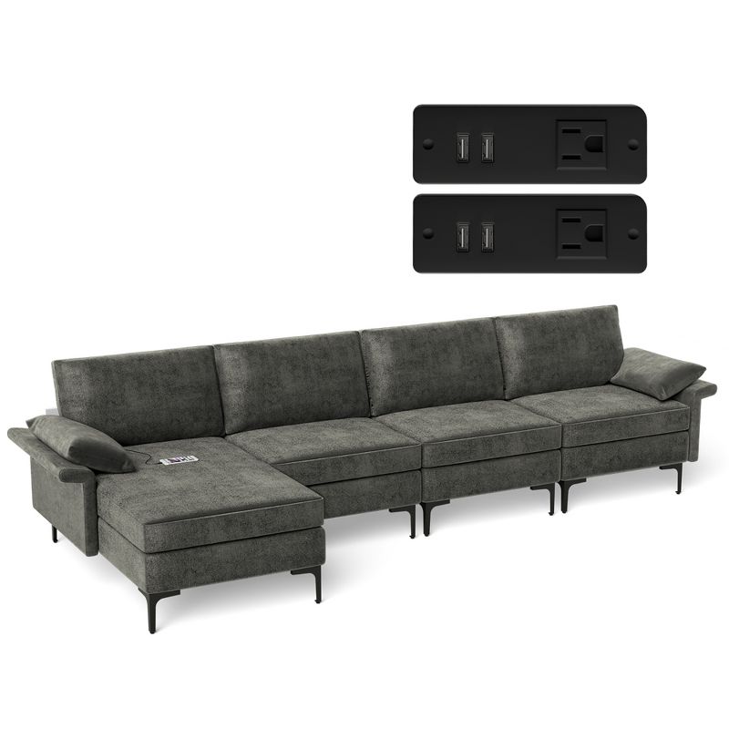Costway Modern Modular L-shaped Sectional Sofa w/ Reversible Chaise & 4 USB Ports, 1 of 11
