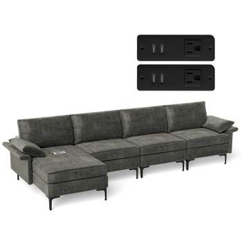 Costway Modern Modular L-shaped Sectional Sofa w/ Reversible Chaise & 4 USB Ports